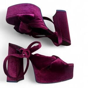 Burgundy velvet platform heels